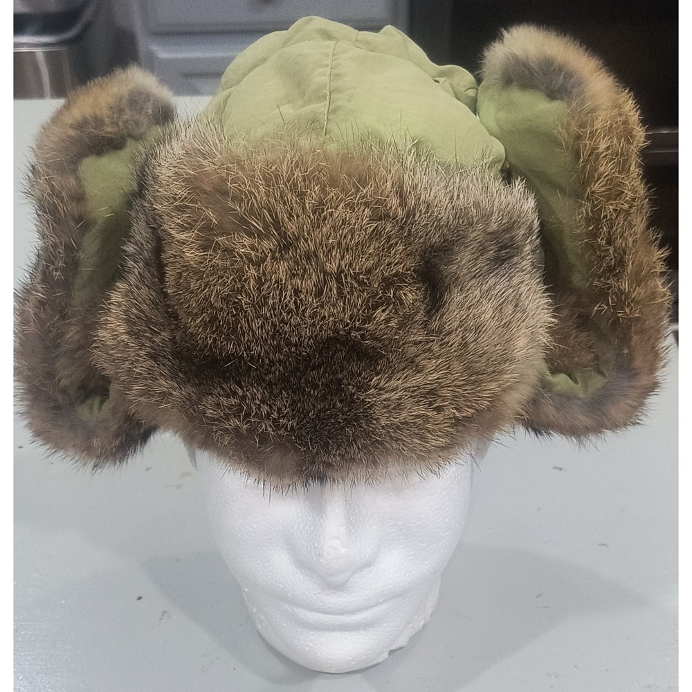 Mad Bomber Green Rabbit Fur Trapper Hat Size Large Winter Hunting Aviator